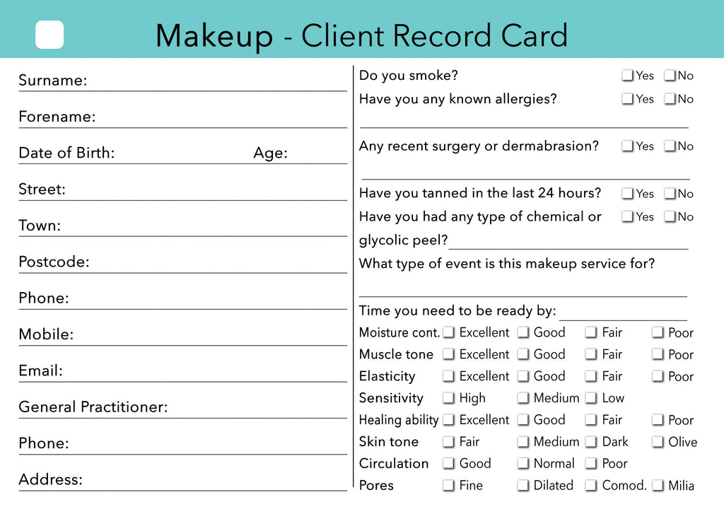 Makeup Client Card / Treatment Consultation Card