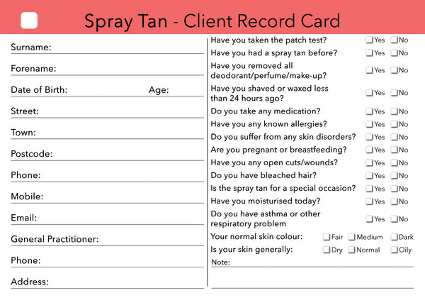 spray tan client card