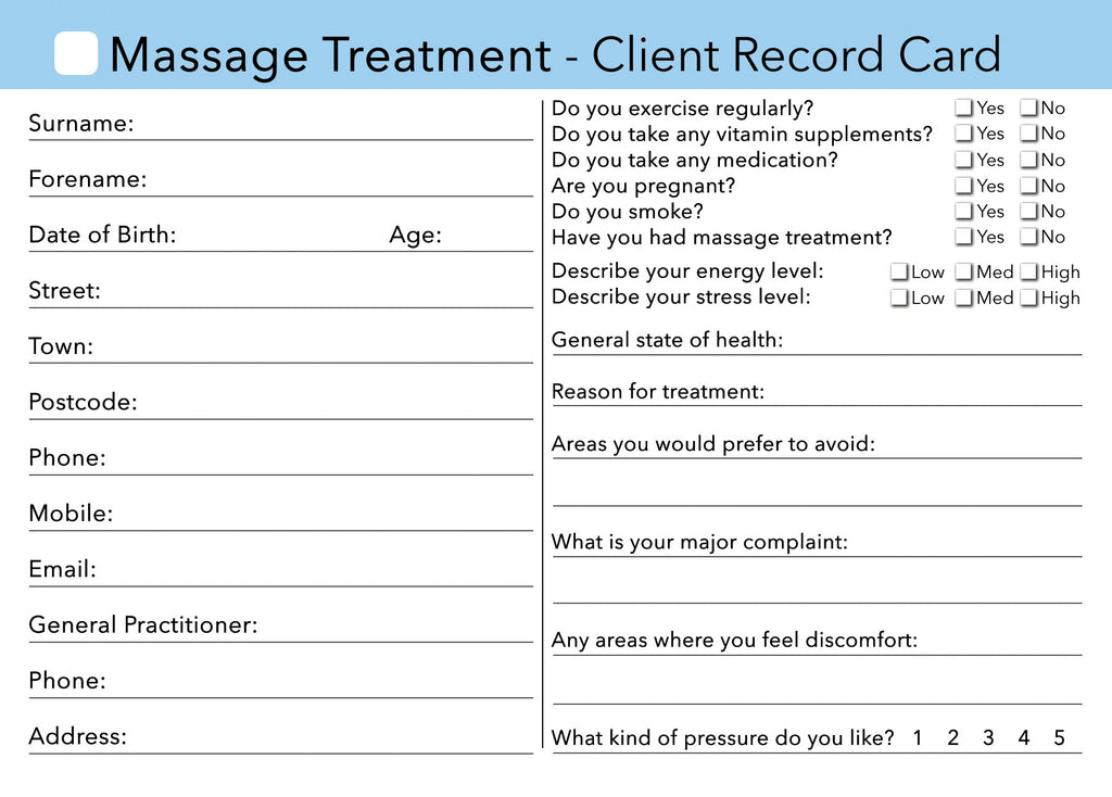 massage client card