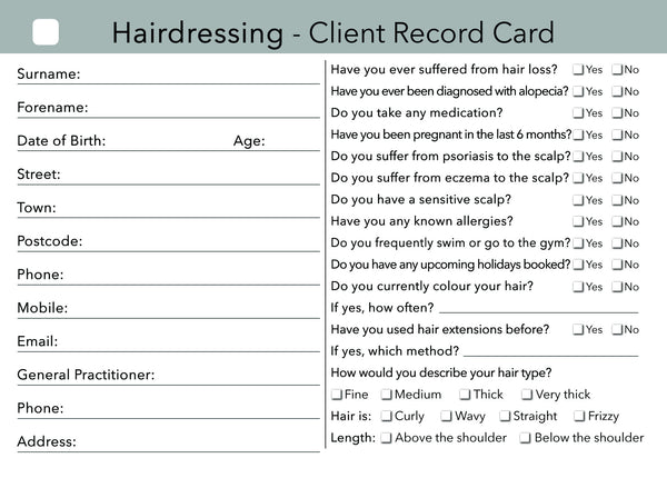 hairdressing client card
