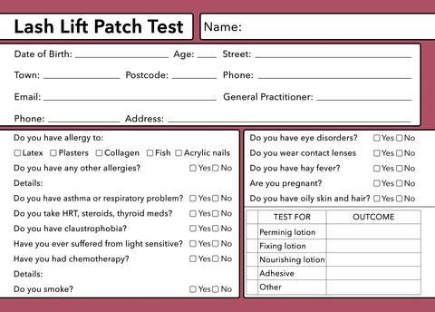 Lash Lift Patch Test Client Card Premium Paper - GDPR Compliant