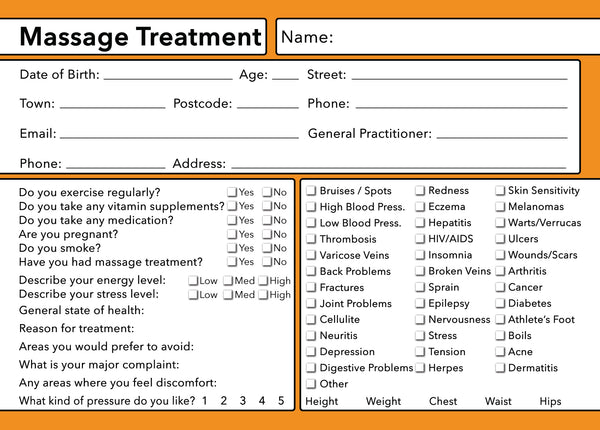 GDPR Compliant Client Card / Massage Client Cards