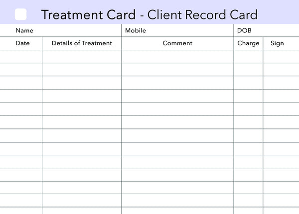 Additional Treatment Client Record Card