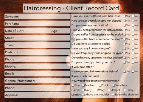 NEW Hairdressing Client Card / Treatment Consultation Card / Photo Background