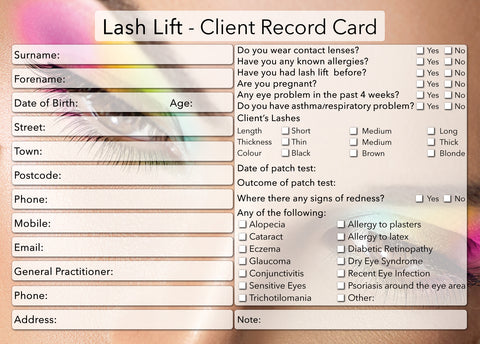 NEW Lash Lift Client Card / Treatment Consultation Card / Photo Background