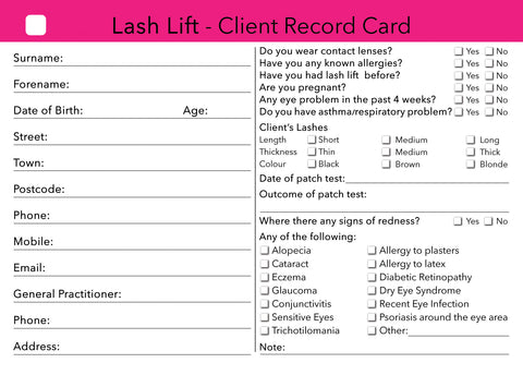Lash Lift Client Card / Treatment Consultation Card