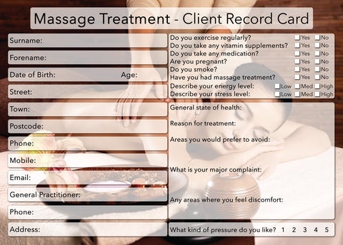 NEW Massage Client Card / Treatment Consultation Card / Photo Background