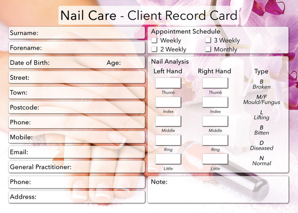 NEW Nail Care Client Card / Treatment Consultation Card / Photo Background