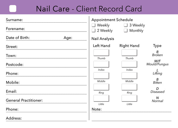 Nail Care Client Card / Treatment Consultation Card