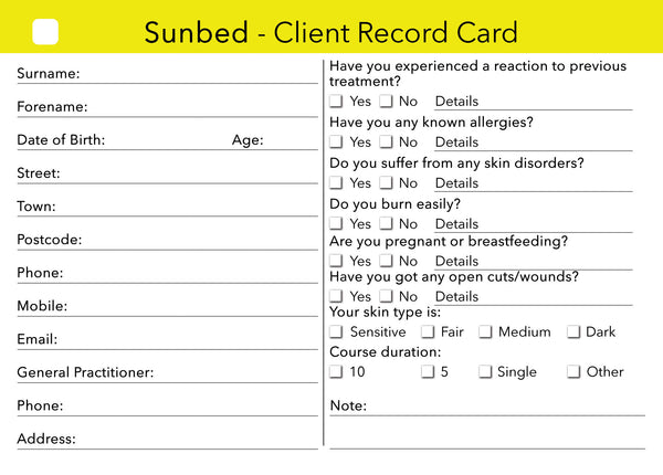 sunbed client card