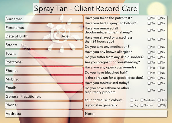 NEW Spray Tan Client Card / Treatment Consultation Card / Photo Background