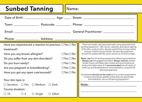 Sunbed Tanning Client Card Premium Paper - GDPR Compliant