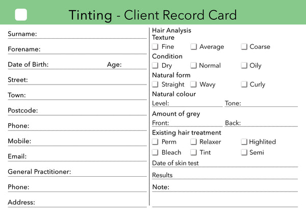 tinting client card