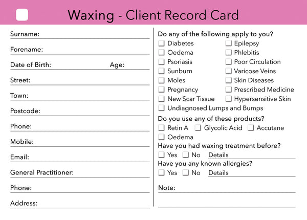 waxing client card