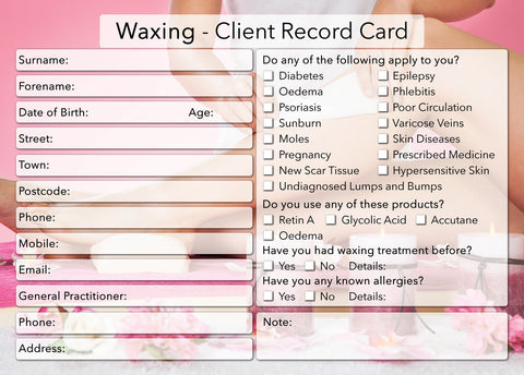 NEW Waxing Client Card / Treatment Consultation Card / Photo Background