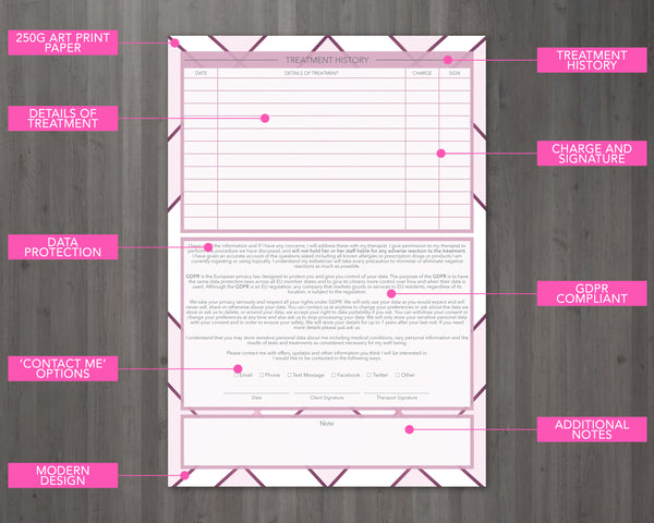 Beauty Client Card / A5 Large Consultation Card Form / GDPR Compliant