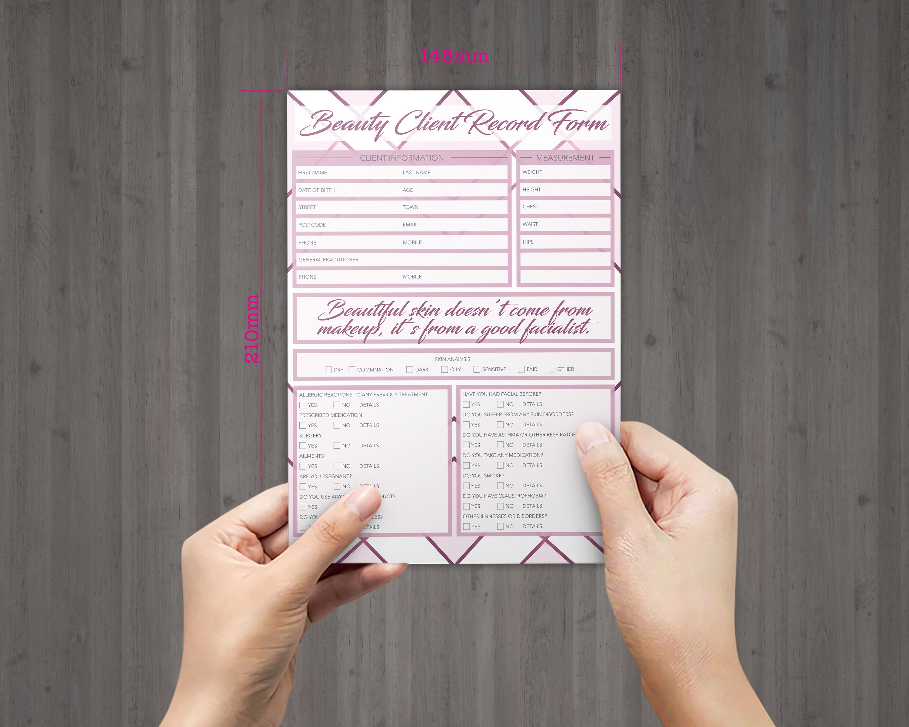 Beauty Client Card / A5 Large Consultation Card Form / GDPR Compliant ...
