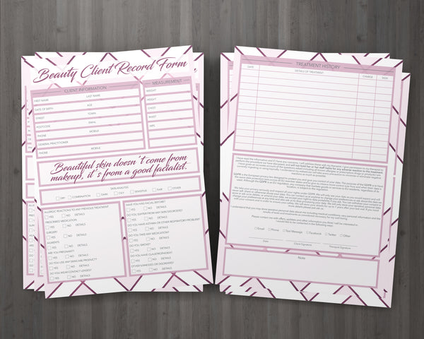 Beauty Client Card / A5 Large Consultation Card Form / GDPR Compliant