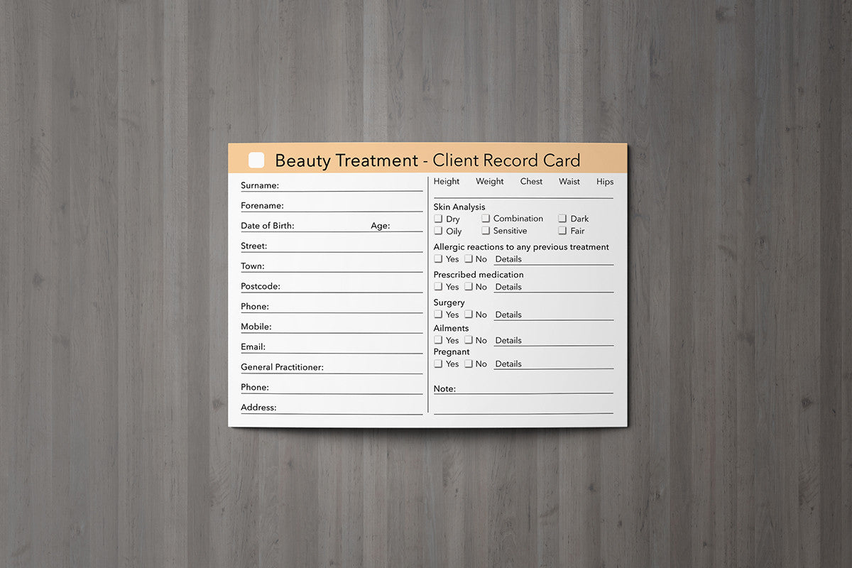 Beauty Client Card / Treatment Consultation Card – Beauty Stationery