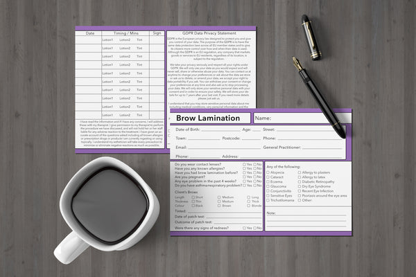 Brow Lamination Client Card Premium Paper - GDPR Compliant