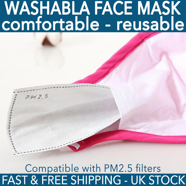 Pink Reusable Fabric Mask Compatible with PM2.5 Activated Carbon Filter