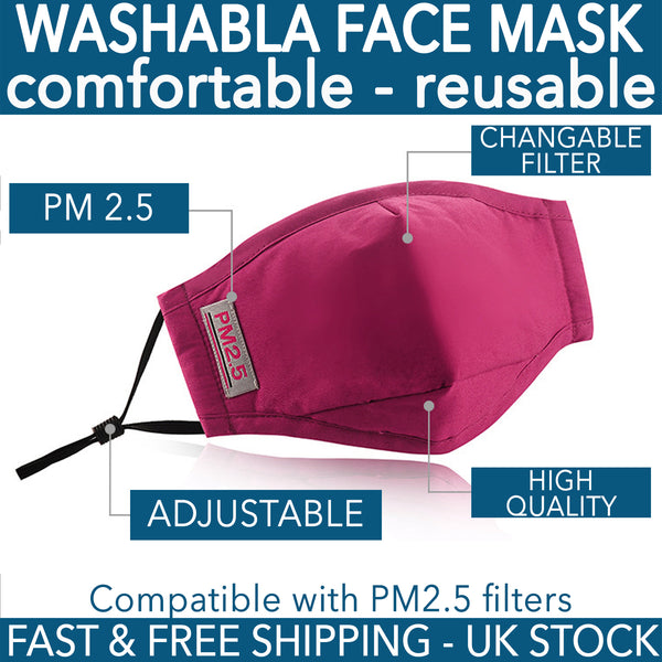 Black Reusable Fabric Mask Compatible with PM2.5 Activated Carbon Filter