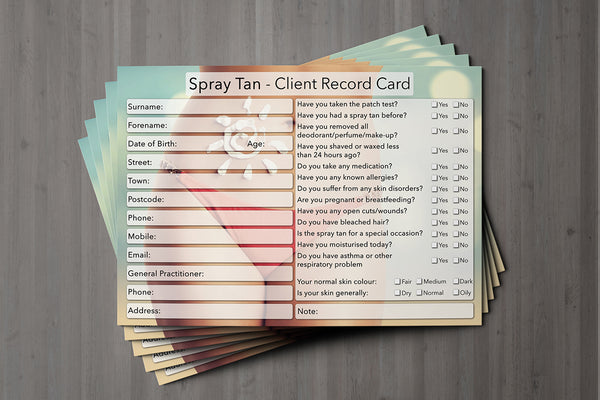 NEW Spray Tan Client Card / Treatment Consultation Card / Photo Background