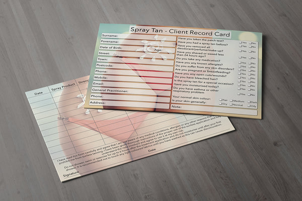 NEW Spray Tan Client Card / Treatment Consultation Card / Photo Background