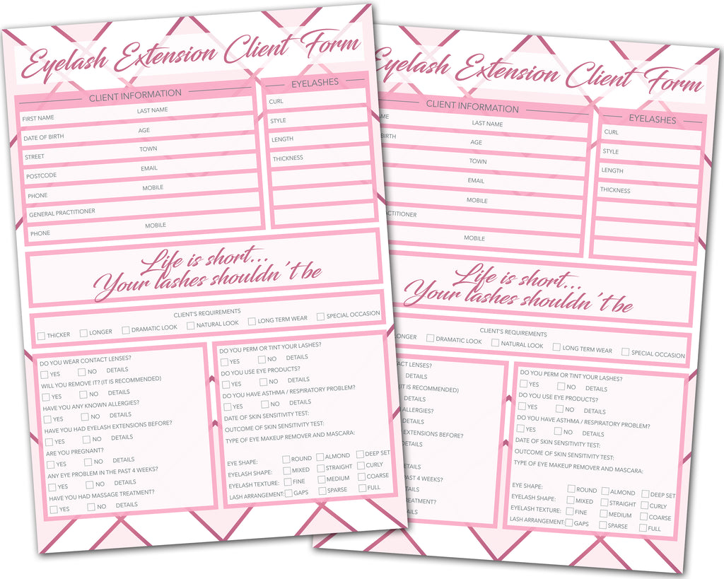 Eyelash Extension Client Card / A5 Large Consultation Card Form / GDPR Compliant