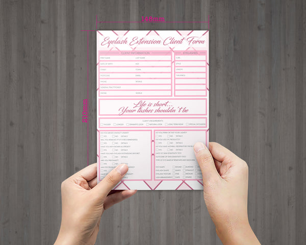 Eyelash Extension Client Card / A5 Large Consultation Card Form / GDPR Compliant