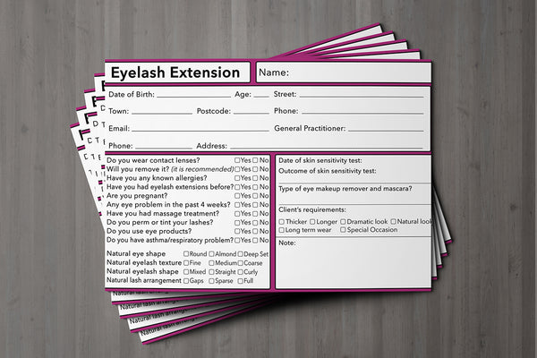 Eyelash Extension Client Card Premium Paper - GDPR Compliant