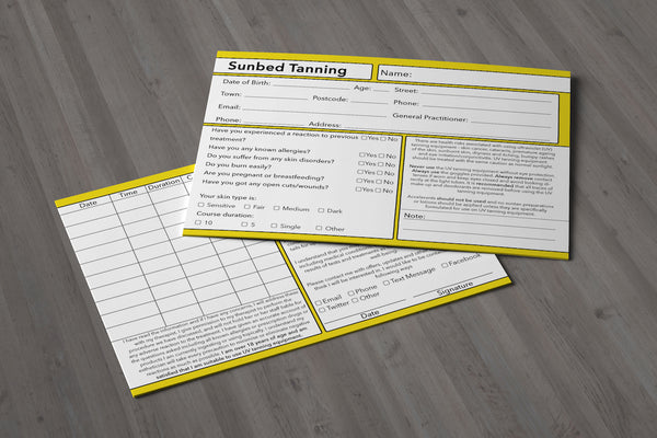 Sunbed Tanning Client Card Premium Paper - GDPR Compliant