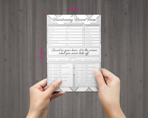 Hairdressing Client Card / A5 Large Consultation Card Form