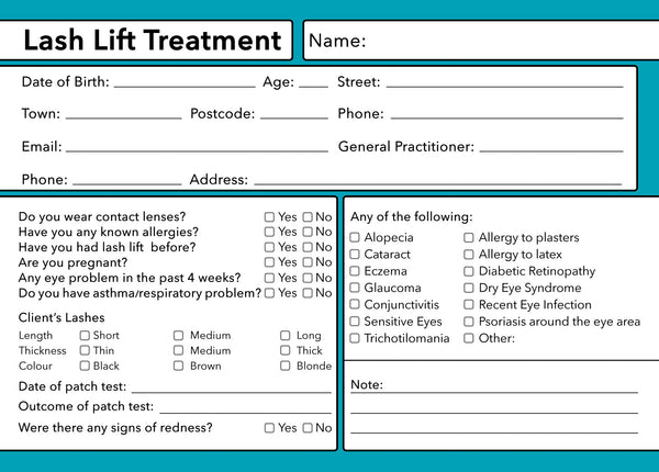 Lash Lift Client Card Premium Paper - GDPR Compliant