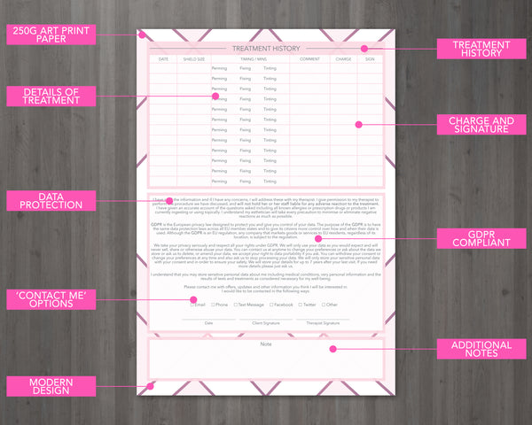 Lash Lift Client Card / A5 Large Consultation Card Form / GDPR Compliant