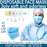 Face Mask Surgical Disposable Mouth Guard Cover Face Masks Respiration UK Stock