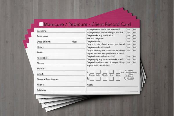 Nail Manicure Pedicure Client Card / Treatment Consultation Card