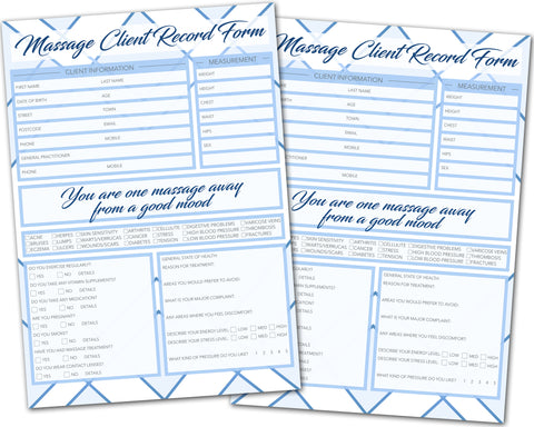 Massage Client Card / A5 Large Consultation Card Form / GDPR Compliant