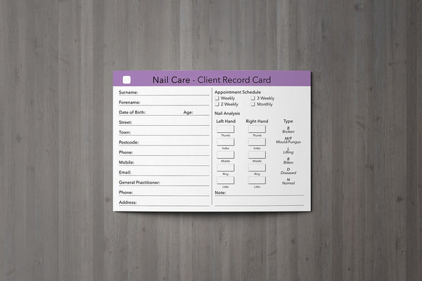 Nail Care Client Card / Treatment Consultation Card