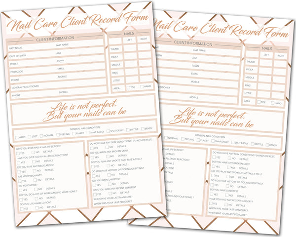 Nail Care Client Card / A5 Large Consultation Card Form / GDPR Compliant