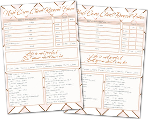 Nail Care Client Card / A5 Large Consultation Card Form / GDPR Compliant