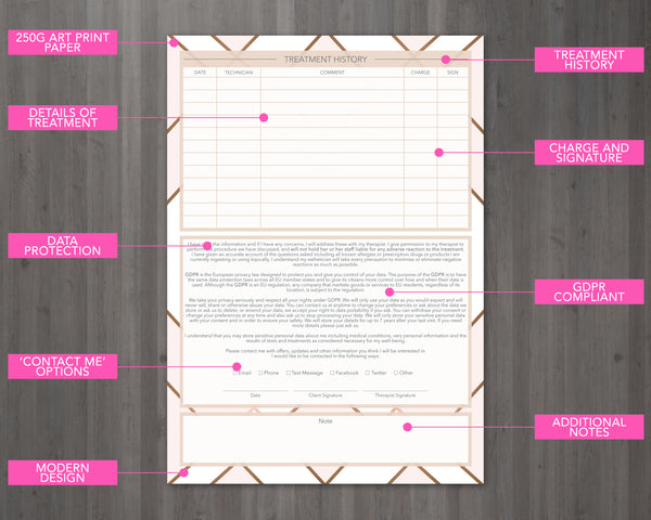 Nail Care Client Card / A5 Large Consultation Card Form / GDPR Compliant