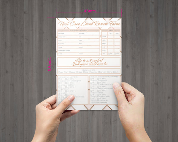Nail Care Client Card / A5 Large Consultation Card Form / GDPR Compliant