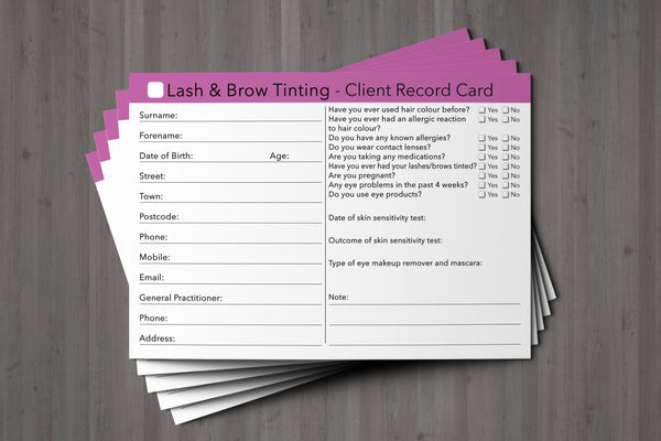 Lash & Brow Tinting Client Card / Treatment Consultation Card