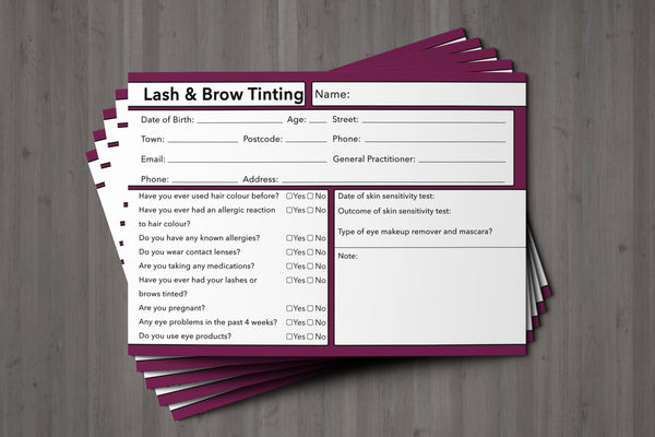 Lash & Brow Tinting Client Card Premium Paper - GDPR Compliant