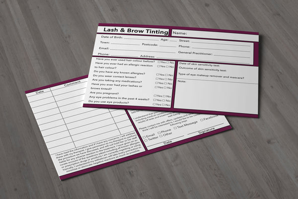 Lash & Brow Tinting Client Card Premium Paper - GDPR Compliant