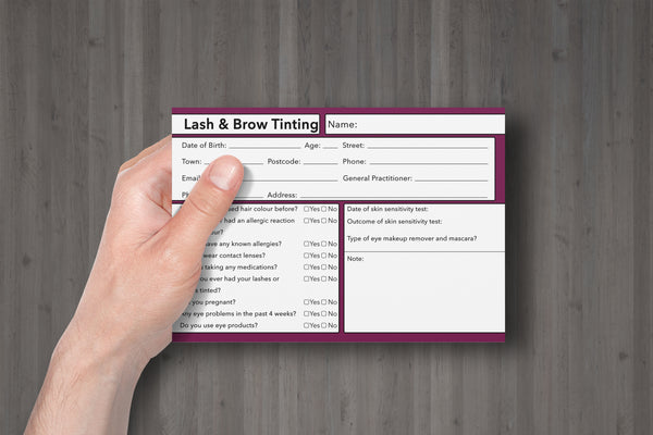 Lash & Brow Tinting Client Card Premium Paper - GDPR Compliant