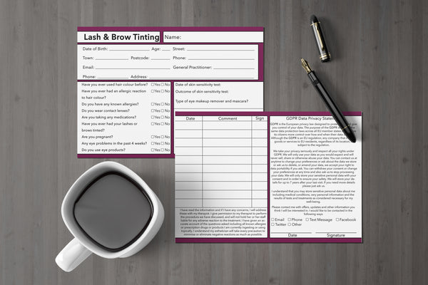 Lash & Brow Tinting Client Card Premium Paper - GDPR Compliant