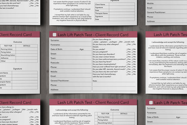 Lash Lift Patch Test Client Card / Treatment Consultation Card