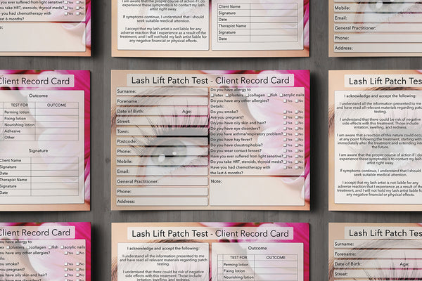 NEW Lash Lift Patch Test Client Card / Treatment Consultation Card / Photo Background